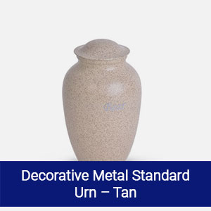 Tan decorative metal standard pet cremation urn available at Star of Texas Veterinary Hospital Austin TX
