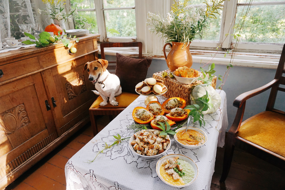 Cozy family and friends sharing a meal together during the holiday season